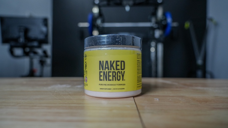 Front label on a container of Naked Pre.