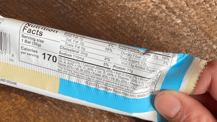 Nutrition Facts label on a NuGo Protein Bar