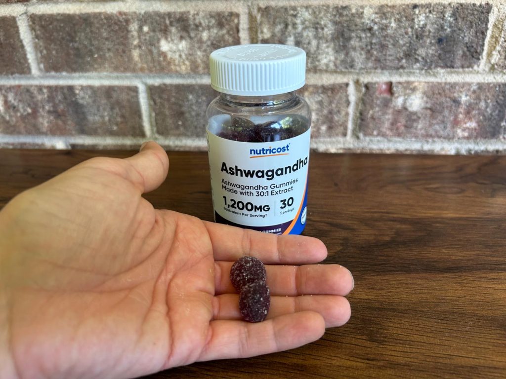 Nutricost ashwagandha in tester's hand