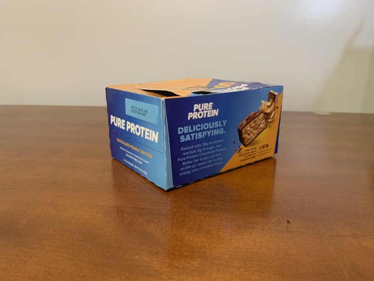 The back of a box of protein bars by Pure Protein.