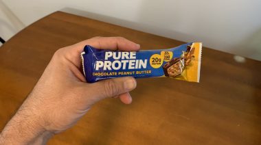 Our tester holding a Pure Protein Bar.