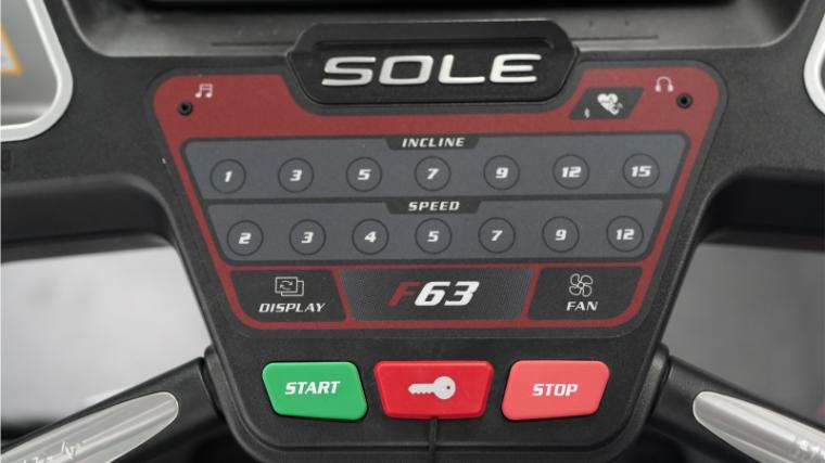 The control buttons on the console of the Sole F63.