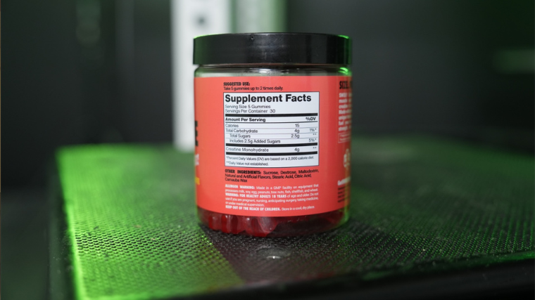 Nutrition label for Swoly Creatine Gummies.