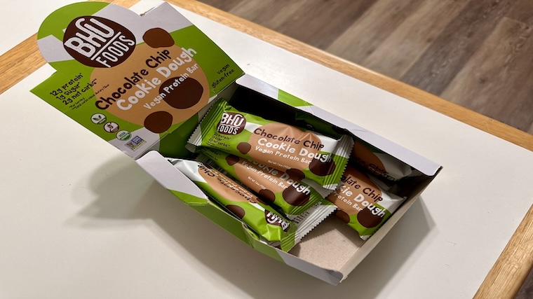 A case of BHU Foods Vegan Protein Bars