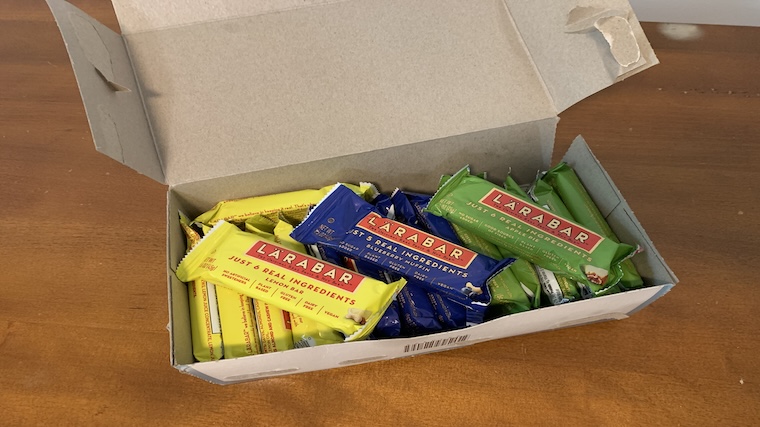 A variety box of Larabar Protein Bars