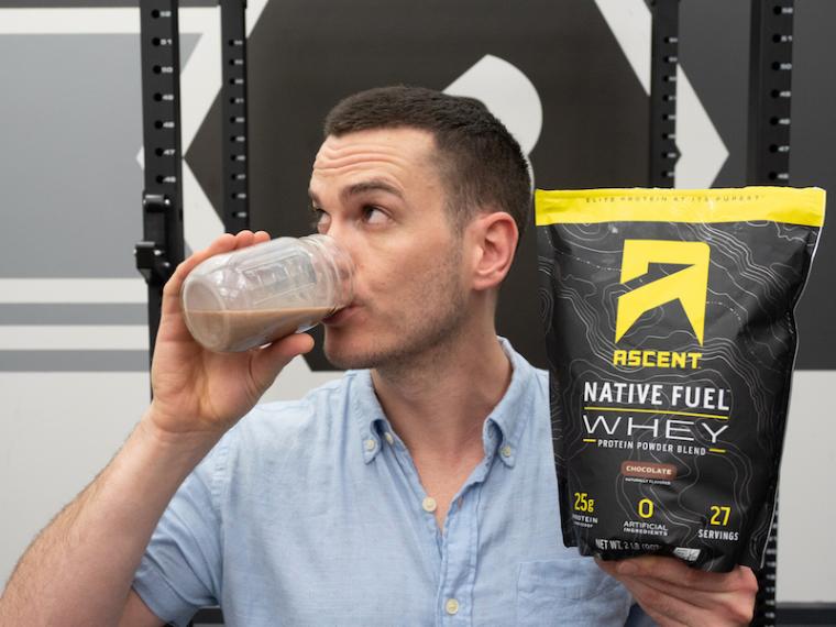 Our tester drinking Ascent Whey Protein.