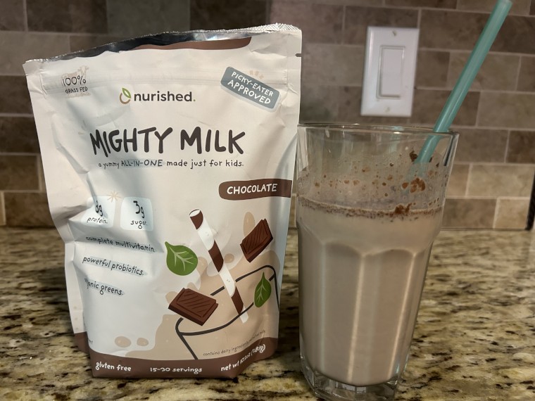 Bag and shake of Nurished Mighty Milk