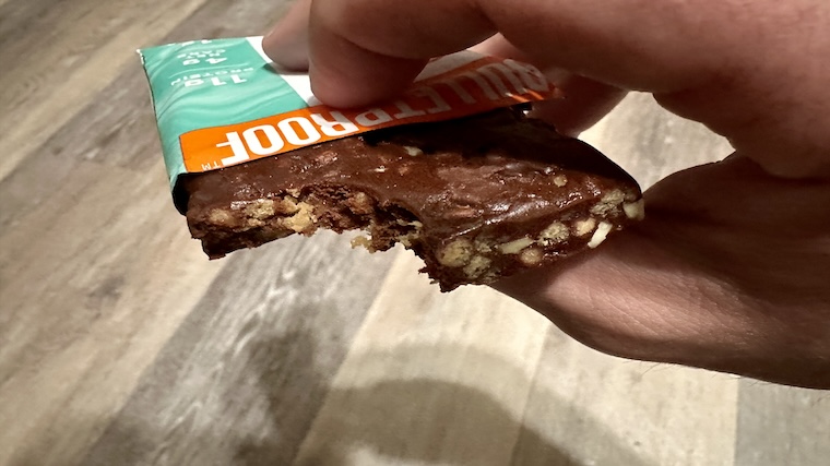 Our tester sampling a Bulletproof Protein Crisp Bar