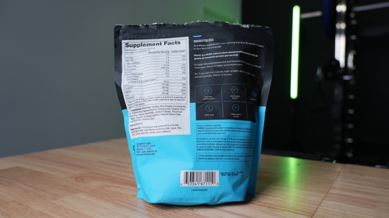 Supplement Facts label on a bag of Legion Plant Protein Powder.