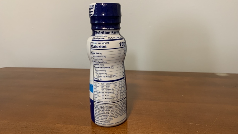 Nutrition Facts on a bottle of Ensure Clear