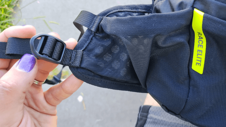 A closeup of the Inov-8 Race Elite Waist running belt.