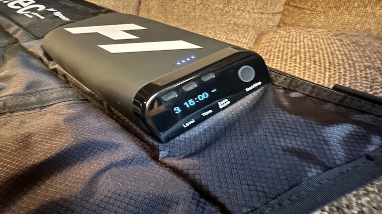 The on-boot control unit featured on the Normatec Elite Recovery Boots