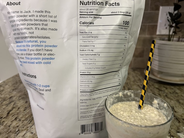 Nutrition Facts Label for Drink Wholesome Protein Powder