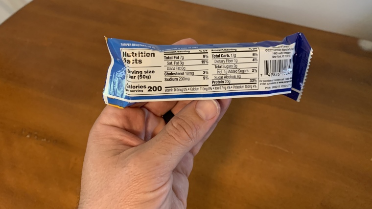 Nutrition Facts label on a Pure Protein Protein Bar