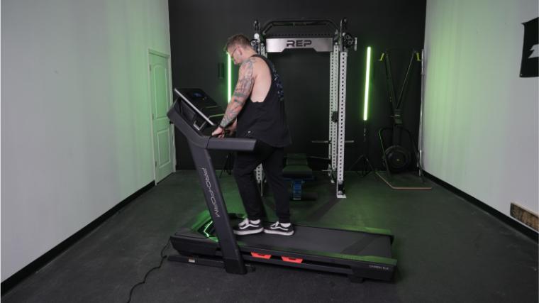 Our tester getting into a workout on the ProForm Carbon TLX