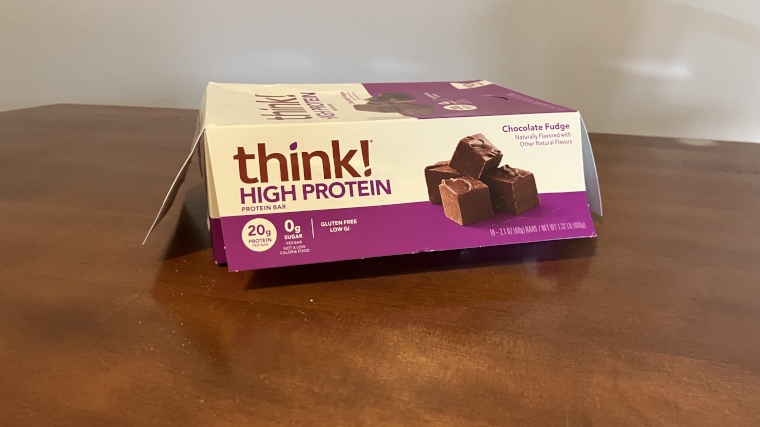 A box of Think! Nutrition Protein Bars