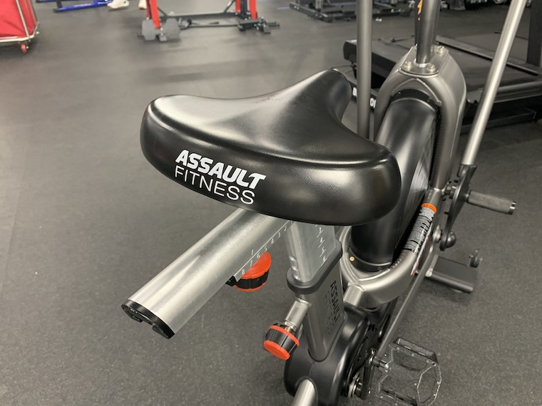 The adjustable seat of the Assault Fitness AirBike Elite.