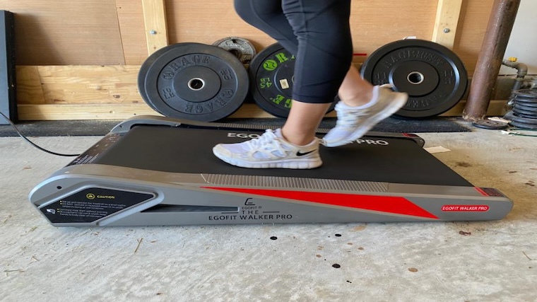 Our tester walking on the Egofit Walker Pro