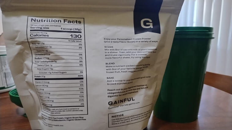 Gainful Plant Protein supplement facts