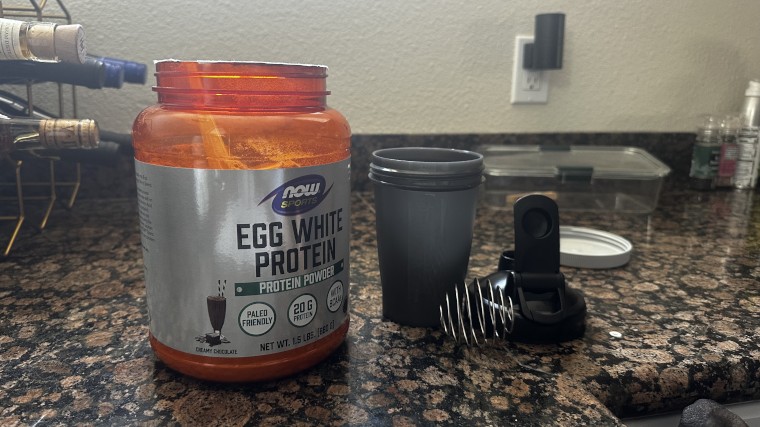 Getting ready to make a shake with Now Sports Egg White Protein