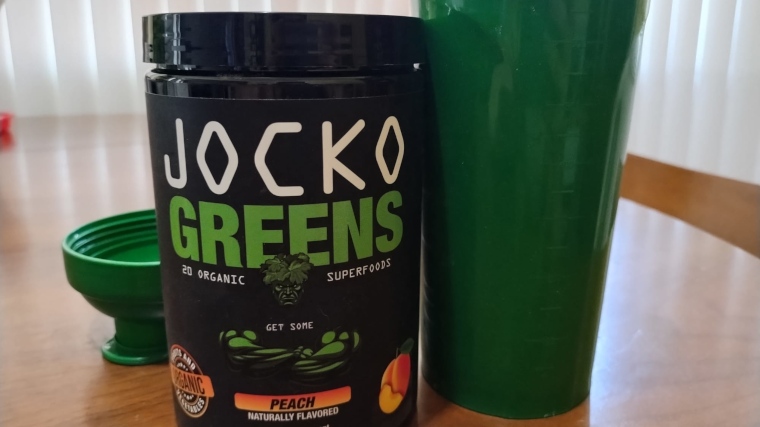 Jocko Greens with a shaker cup