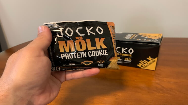 A single, unopened Jocko Molk Protein Cookie