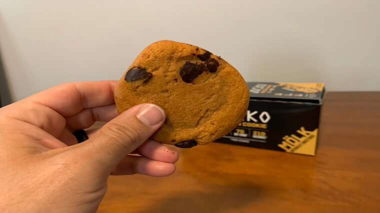 A single, opened Jocko Molk Protein Cookie