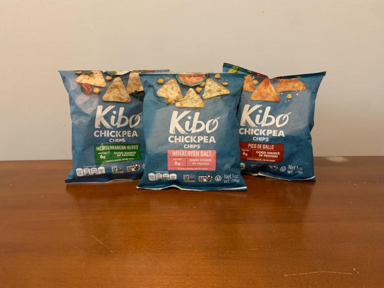 Kibo Chickpea Chips on our tester's kitchen table.