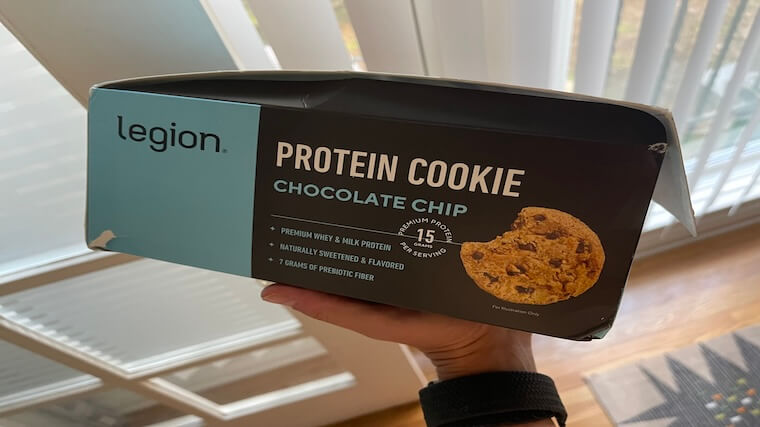 A full box of Legion Protein Cookies