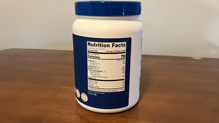 Nutrition Facts label on a container of Nutricost Egg White Protein Powder