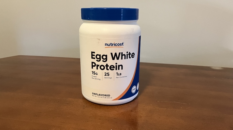 A container of Nutricost Egg White Protein Powder