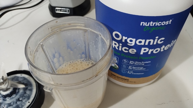 Looking down into a shake made with Nutricost Organic Rice Protein