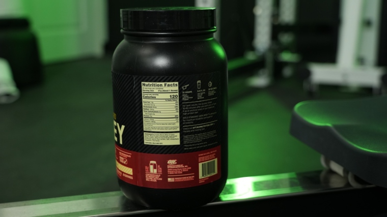 Nutrition Facts label on a container of Optimum Nutrition Whey Protein