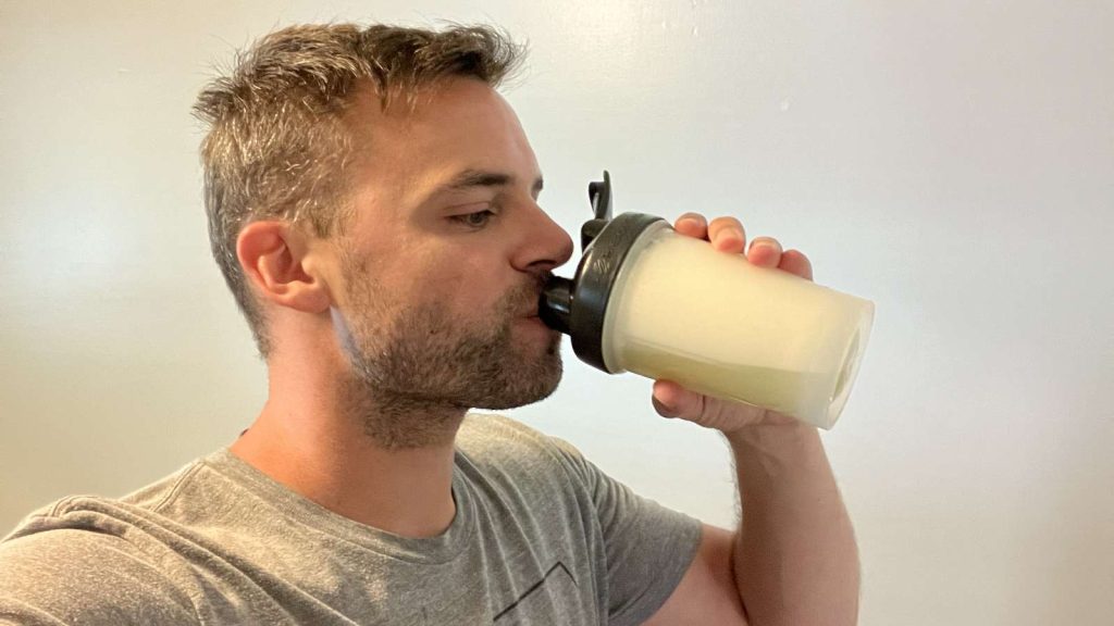 Our tester drinking a Nutricost Egg White Protein Shake