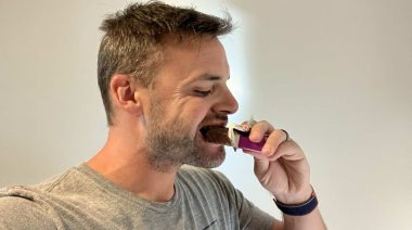 Our tester takes a bite of a think! Nutrition Protein Bar