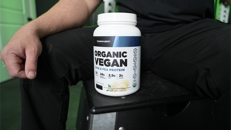 A tub of Transparent Labs Organic Vegan protein powder