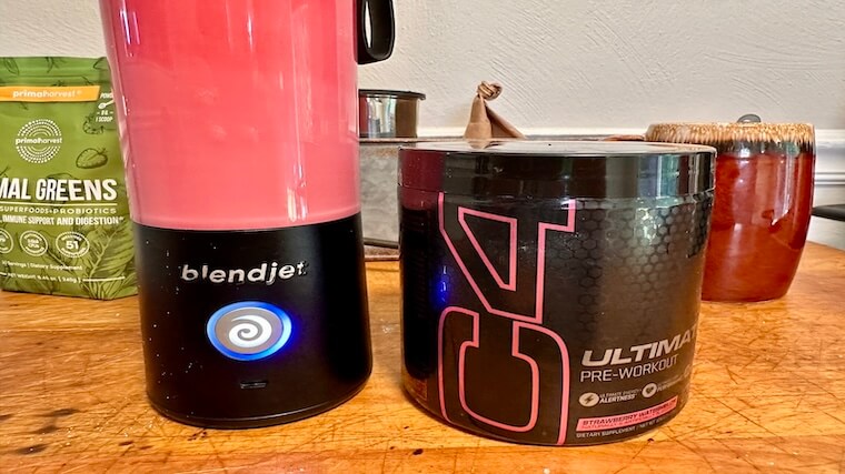 Blending up a serving of Cellucor C4 Ultimate pre-workout