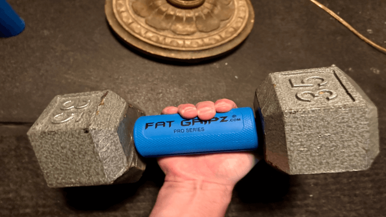 A Fat Gripz on a 35 pound weight