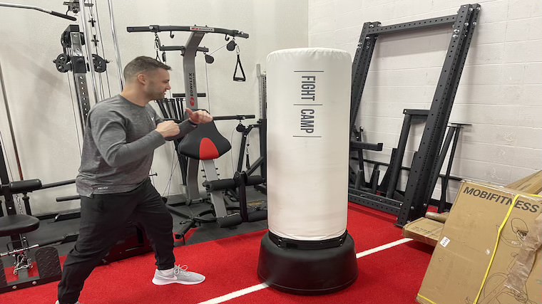 Our tester using FightCamp for a workout