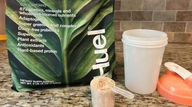 Huel Daily Superblend on a kitchen counter