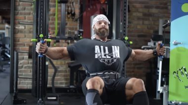 Classic Physique competitor Mike Sommerfeld performs a cable chest fly.