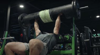 2023 World's Strongest Man Mitchell Hooper performing an incline log press.