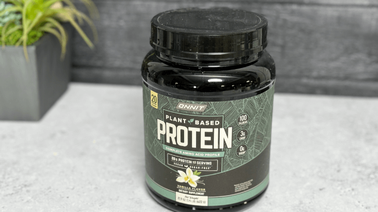 Front label of the Onnit Plant-Based Protein powder.