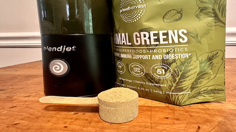 A single-serving scoop of Primal Harvest Primal Greens