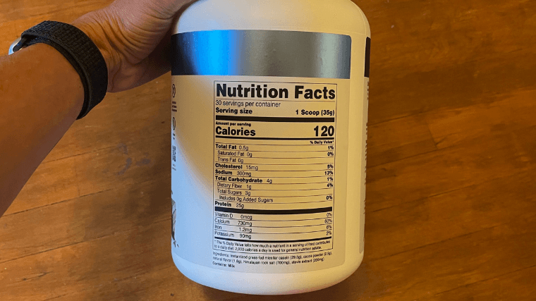 Transparent Labs Casein Protein nutrition label