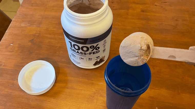 One scoop of Transparent Labs Casein Protein.