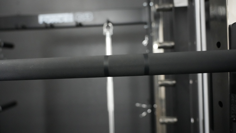 A close look at the knurling on a Rogue 2.0 Barbell