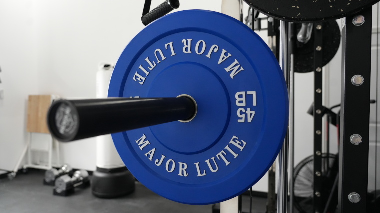 A Rogue 2.0 Barbell resting on the rack