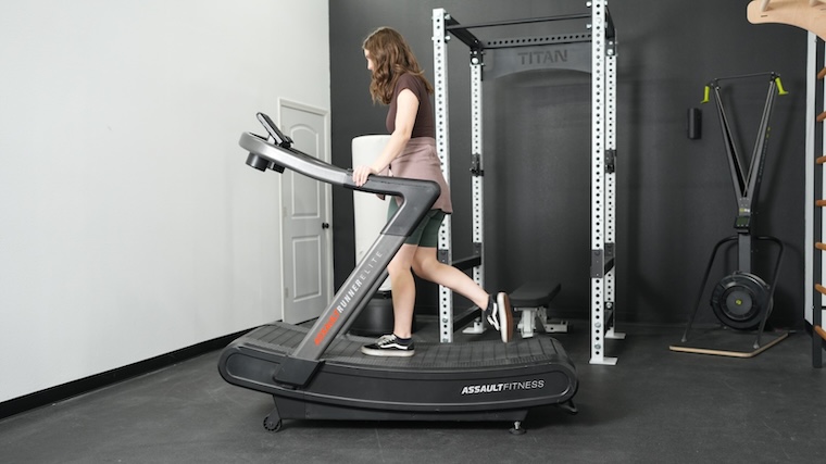 Our tester jogging on the Assault Fitness AssaultRunner Elite Treadmill