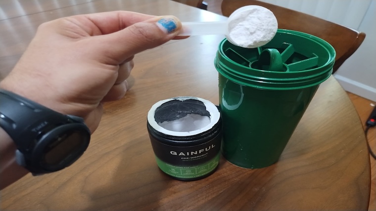 Our tester mixing a serving of Gainful Non-Stim Pre-Workout